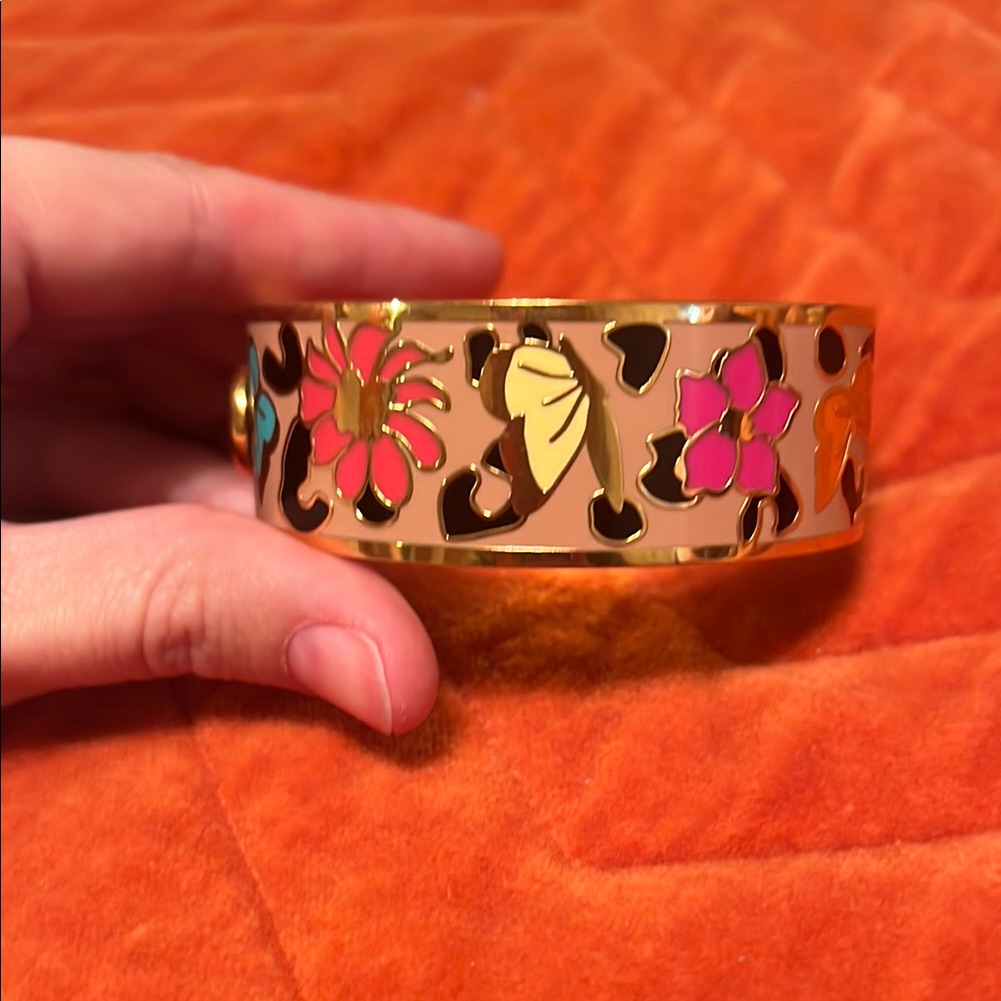 Johnny Was Floral & Butterfly Gold Enamel Bracelet